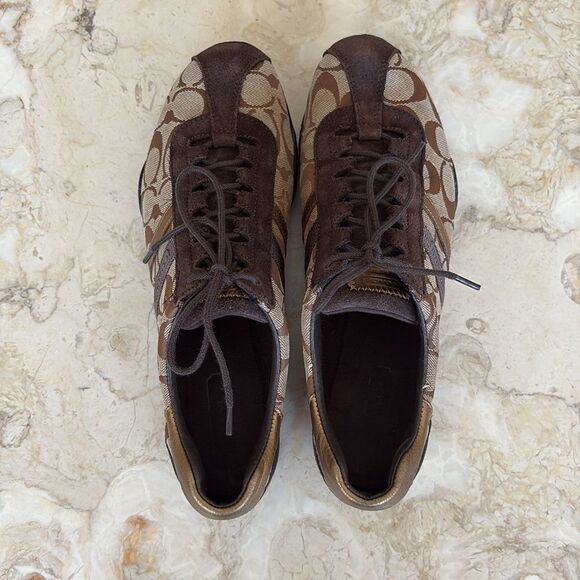 Coach Katelyn Sneakers C Monogram Leather Gold Brown Tan Classic - Picture 10 of 14